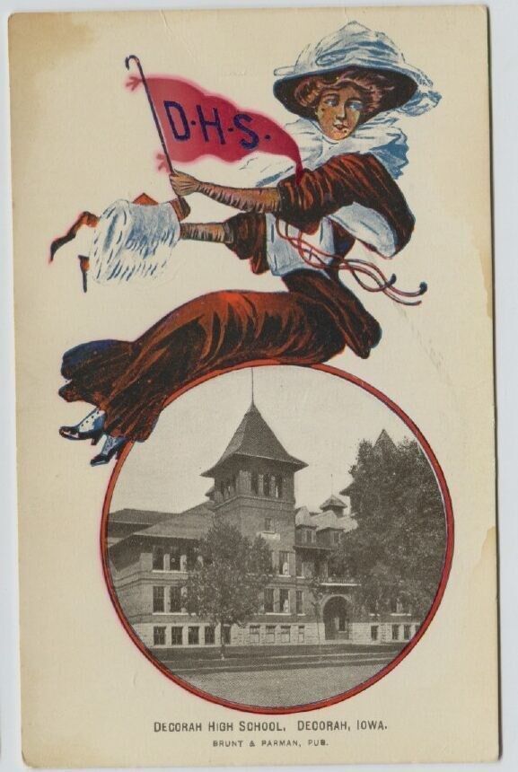 1910 era  Gibson Girl Pennant card Decorah High School Decorah Iowa  postcard