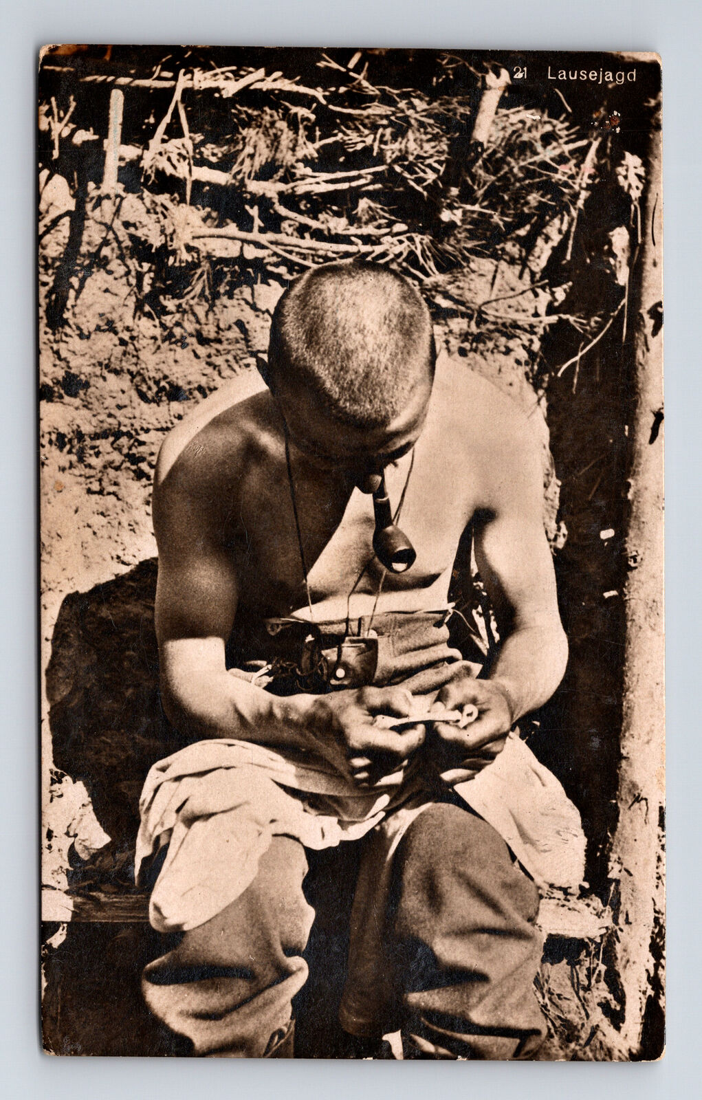 RPPC Uknown Army Soldier Possibly WWII Smoking Pipe Postcard