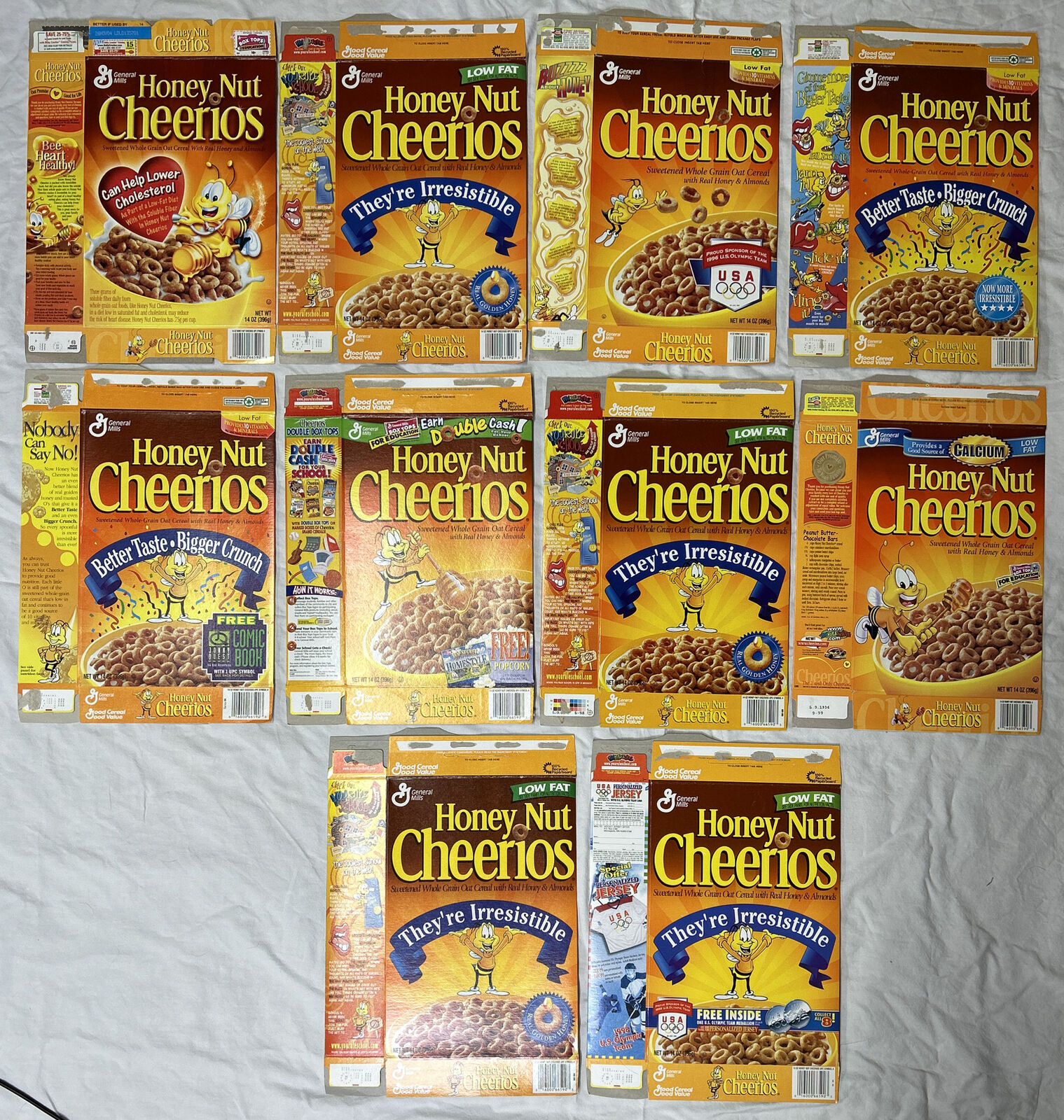 1990\'s-2000\'s Empty Honey Nut Cheerios 14OZ Cereal Boxes Lot of 10 SKU U199/244