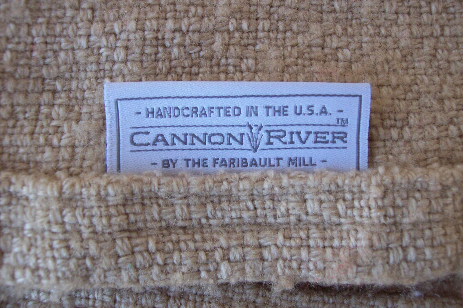 Vintage Cannon River Blanket by Faribault Mill~Tan~Wool Blend~Queen 86 x 100