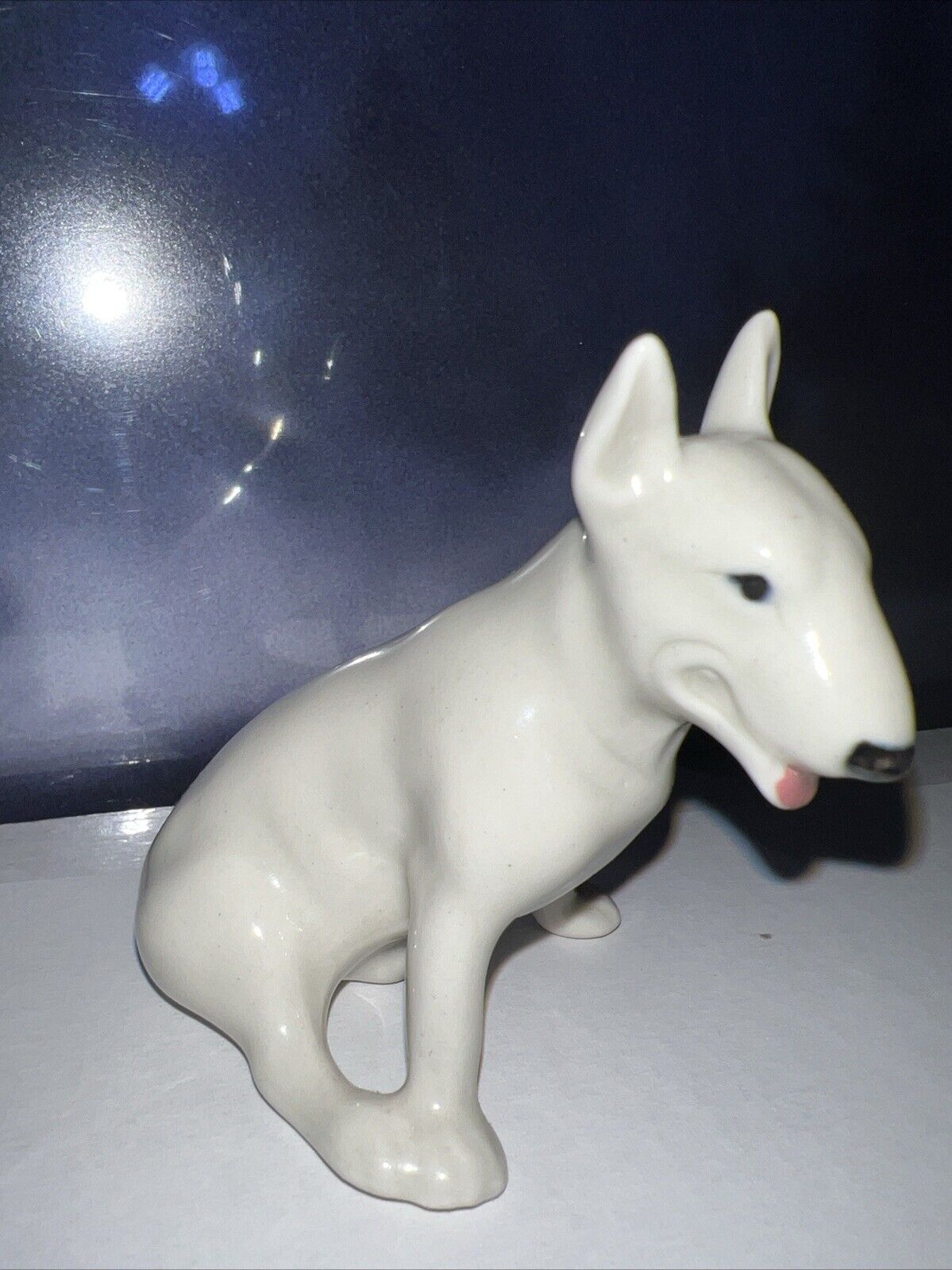 Vintage Rare Porcelain English White Bull Terrier Figurine/Dog Tale Collectibles