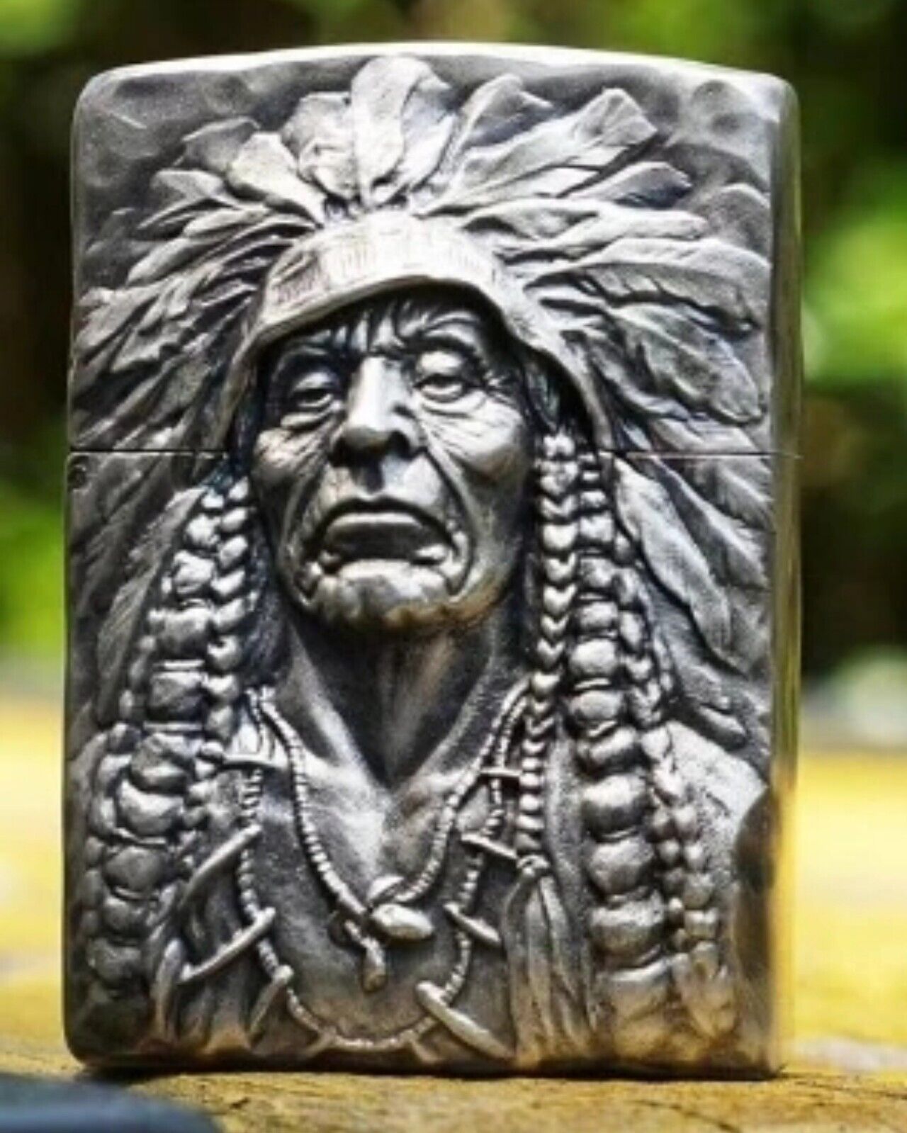 Native American Chief Genuine 925 Sterling Silver Kerosene Pocket Lighter SHELL