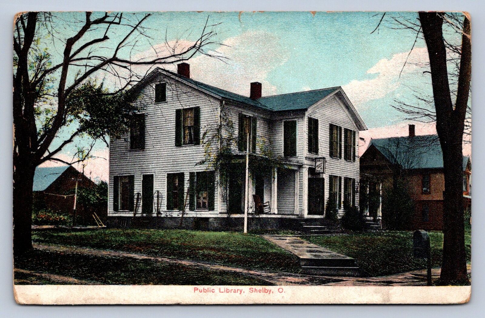 J97/ Shelby Ohio Postcard c1910 Richland County Public Library Building 13