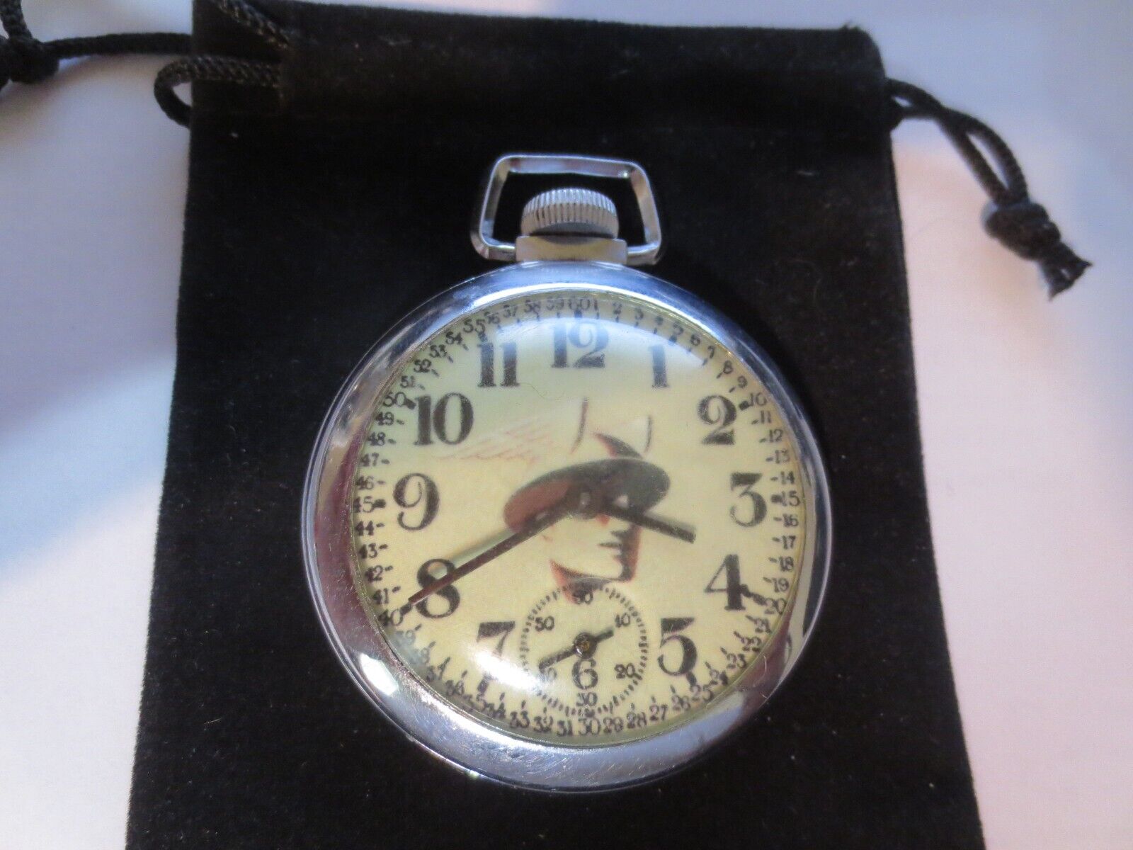 Vintage 16s Pocket Watch Mercury Auto Ad Theme Dial & Case Runs Well.