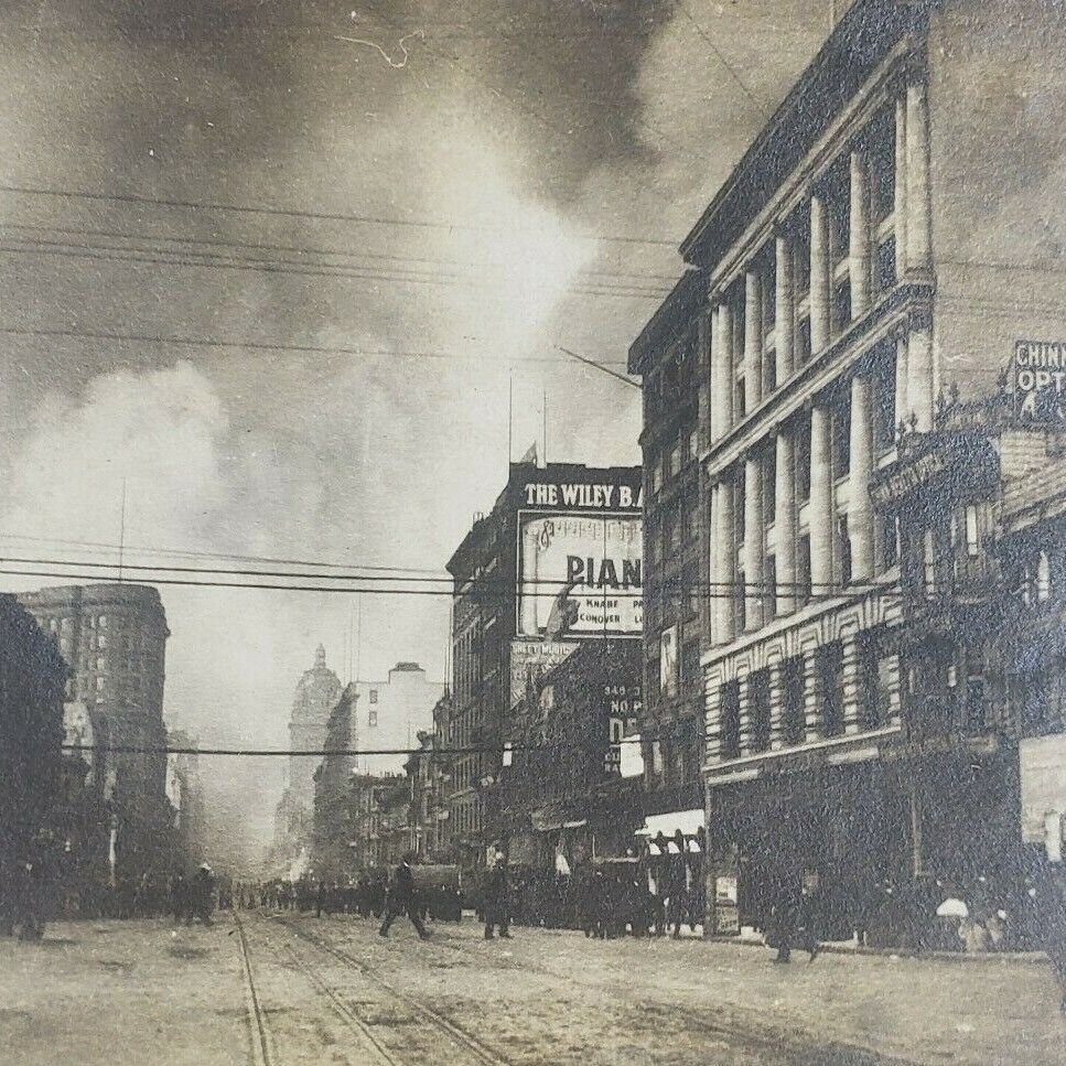 San Francisco Earthquake Fire 1906 6th Market Street Hale Bldg Stereoview H160