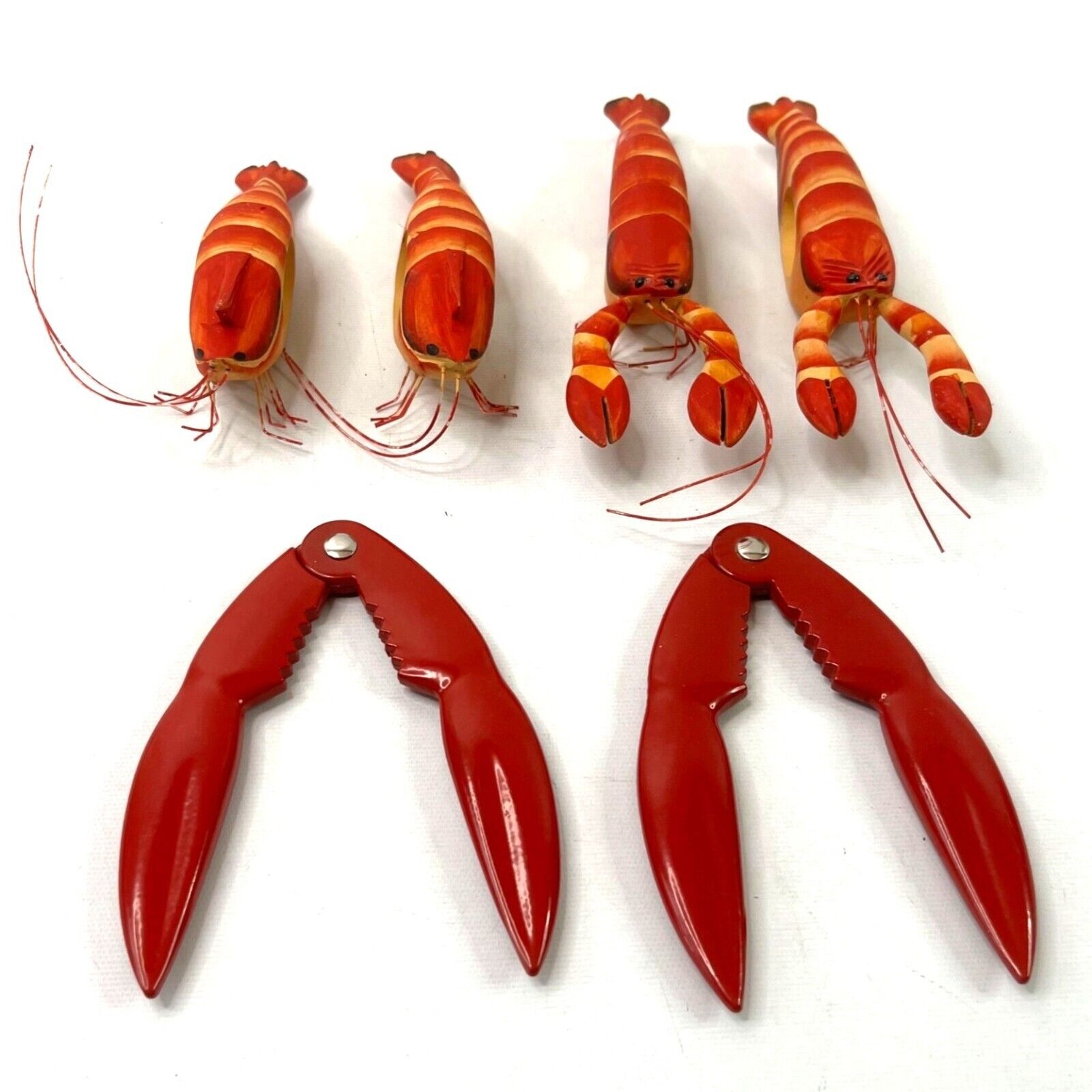 Wooden Lobster Napkin Rings Hand Painted Set of 4 & 2 Lobster Crackers