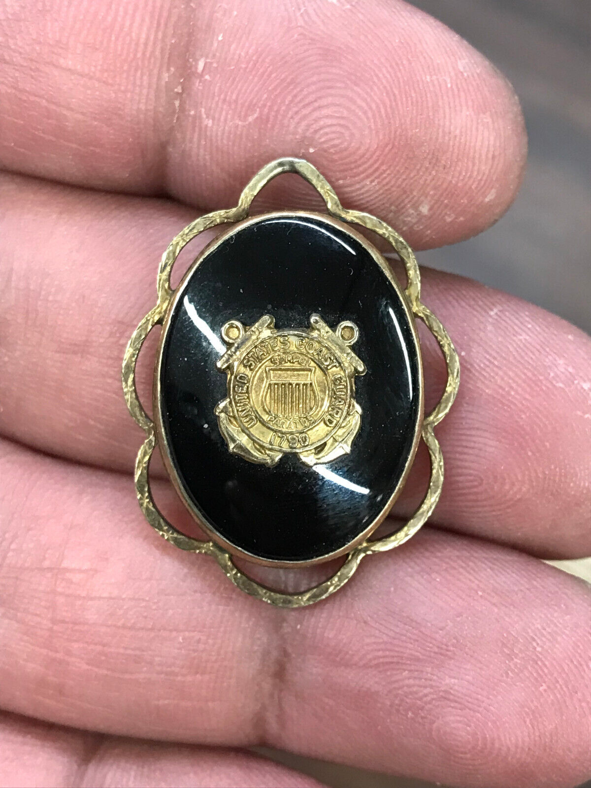 vintage gold filled on sterling silver onyx us coast guard photo locket