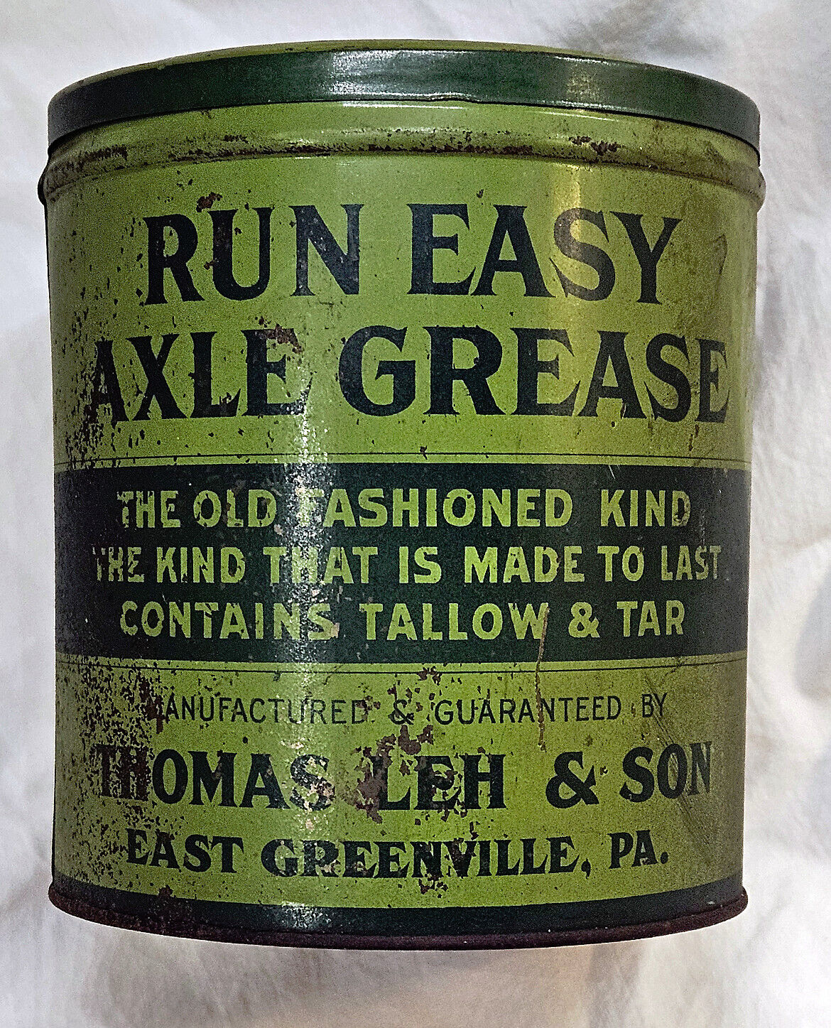 Thomas Leh Run Easy Axle Grease Tin Can East Greenville PA NICE  Hard to Find