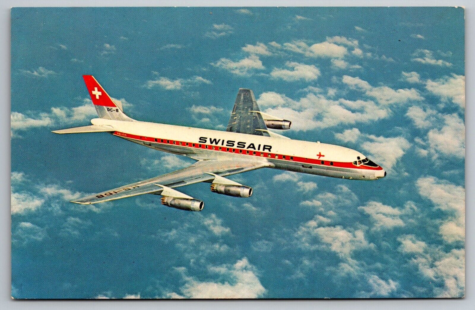Swiss Air Douglas DC-8 Airplane In Flight Swiss Air Airline Plane Postcard