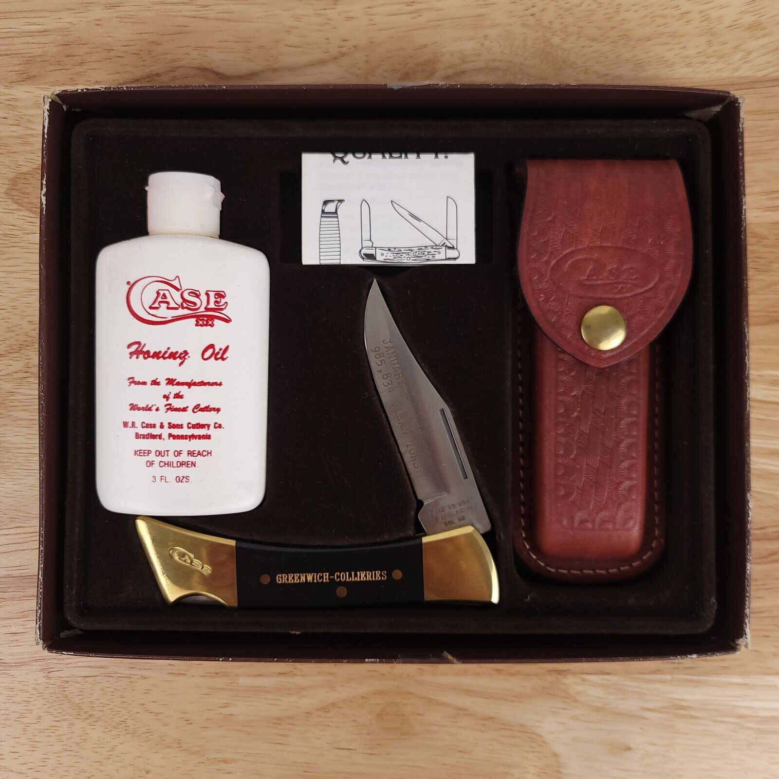 Case XX Engraved Vintage Brass Wood Lockback Folding Hunting Knife Sheath 59L SS
