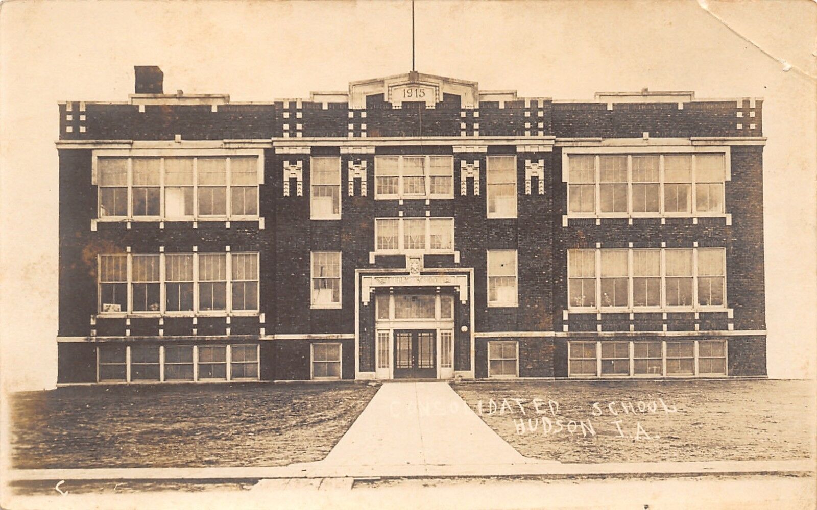Hudson Iowa~Consolidated Public School~1915 Real Photo Postcard~RPPC