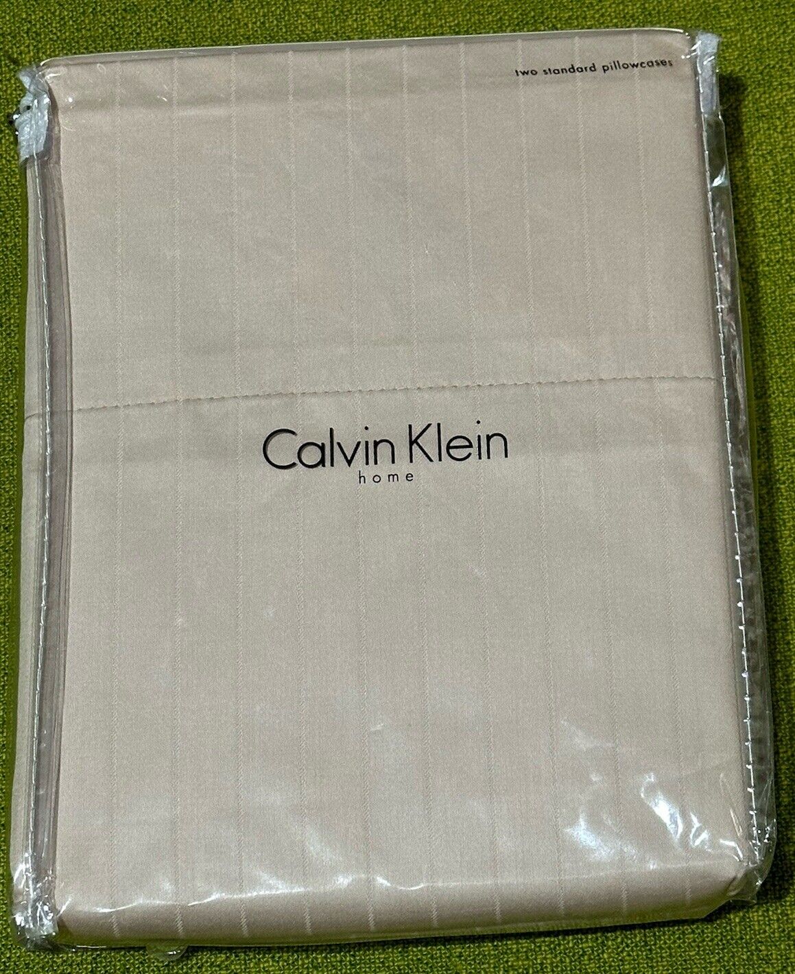 2 Vintage 1990s CALVIN KLEIN HOME Beige 400 ct DAMASK STRIPE Standard Pillowcase