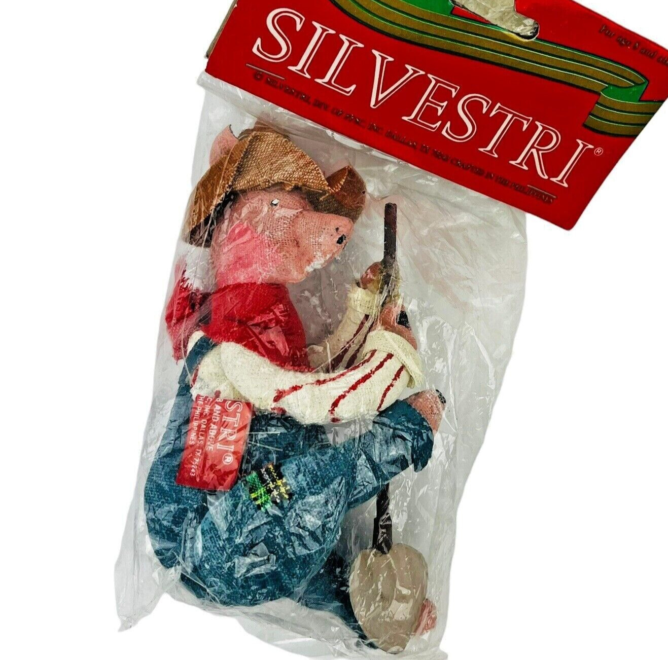 Vintage Silvestri Pig Christmas Ornament Farmer Gardener Fabric Mache 5 Inch