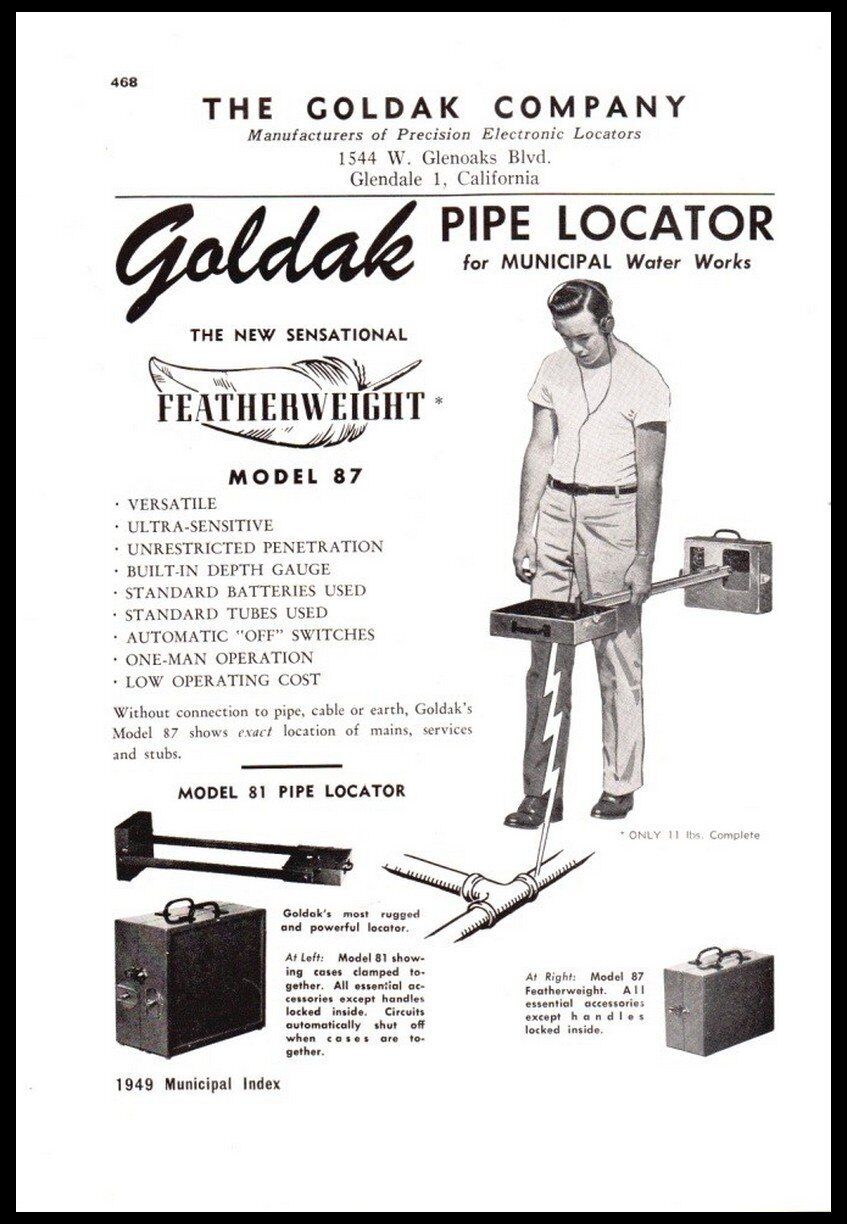 1949 Goldack Pipe Locator-Glendale CA Vintage trade print ad