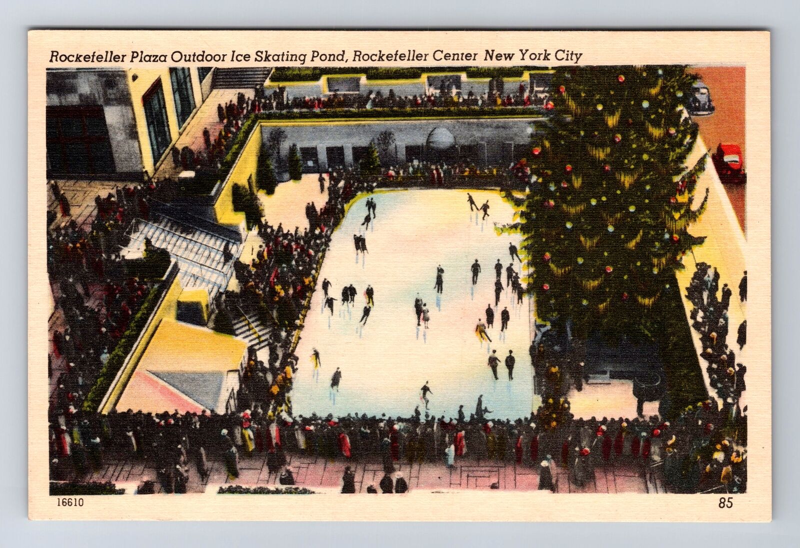 New York City NY-Aerial Rockefeller Plaza Outdoor Ice Skating, Vintage Postcard
