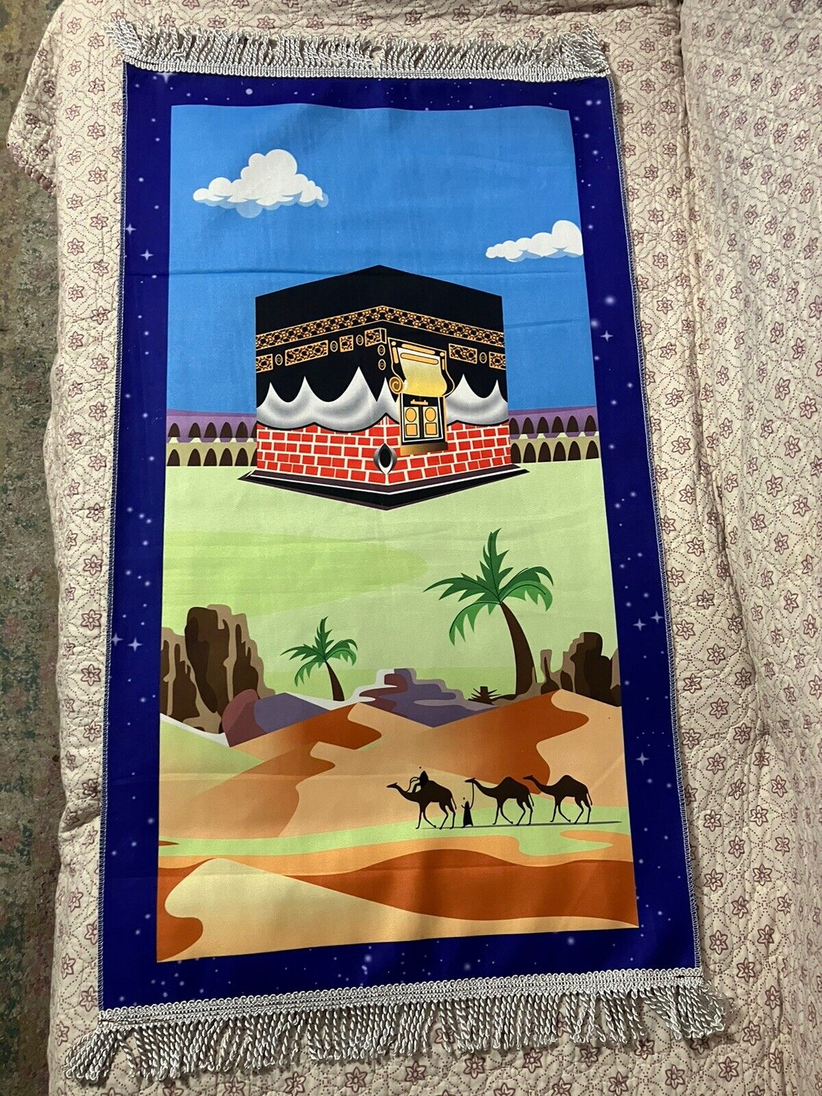 Child Islamic Prayer Mat (19 in X 39 inch) Kaaba Blue