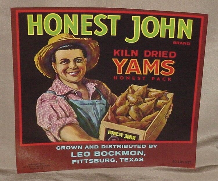 Honest John Yams Crate Label Grown & Distributed Leo Bockman Pittsburg, Texas