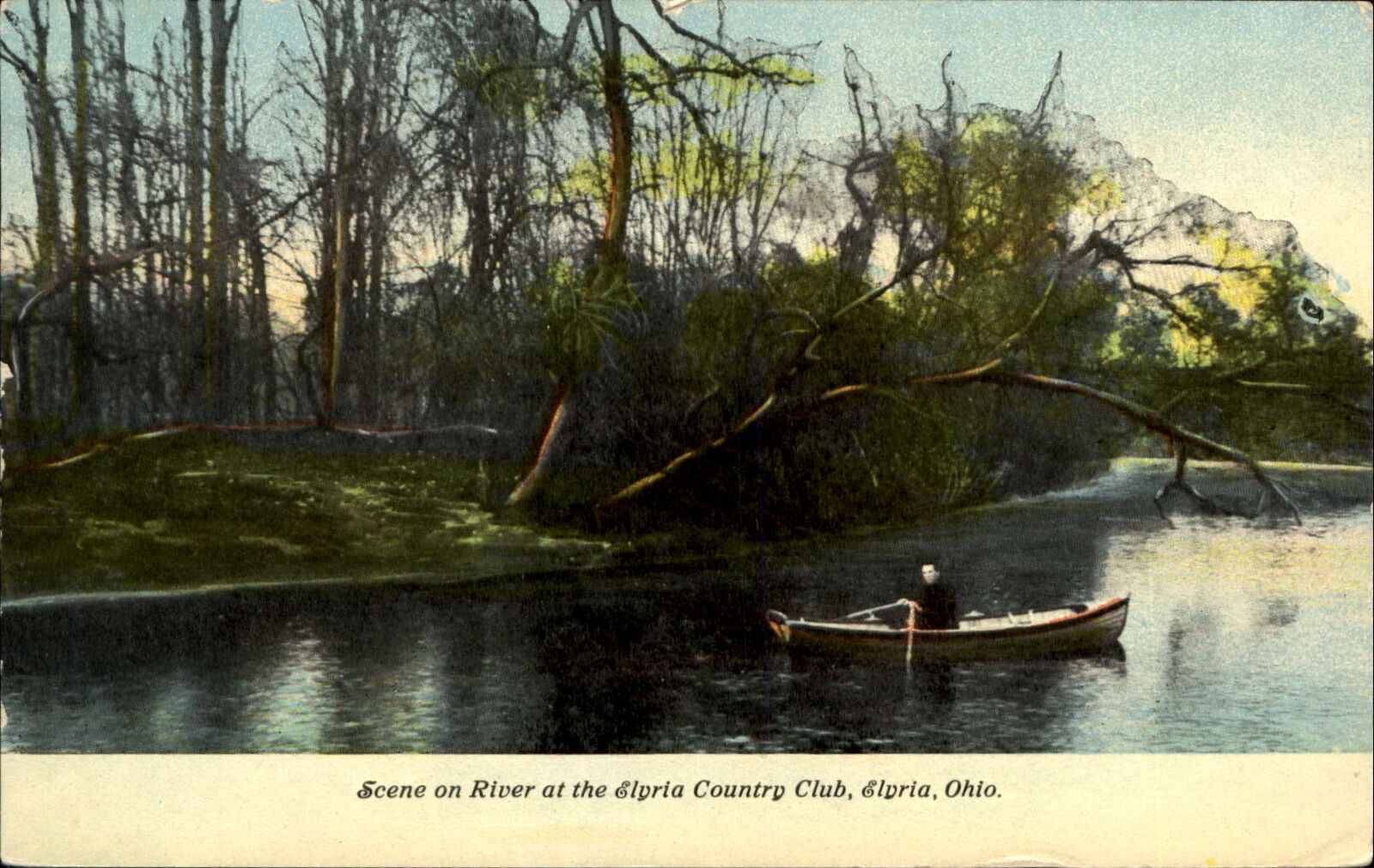 Scene on river ~ Elyria Country Club ~ Ohio OH ~ postcard mailed 1911