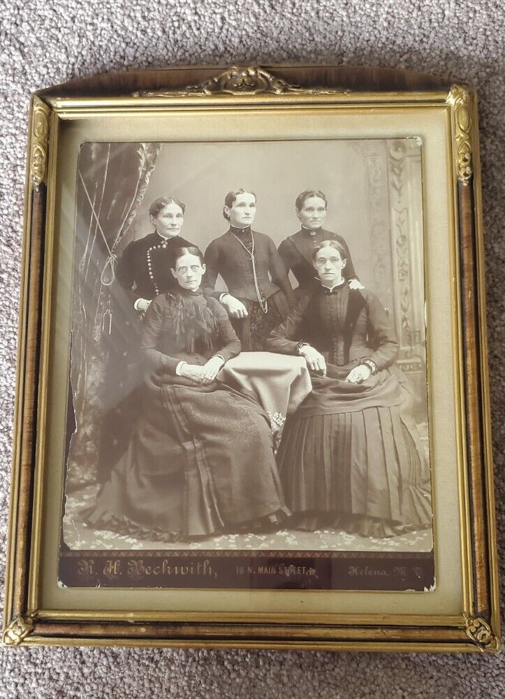 5 Jeffrey Sisters antique 1867 Photo Portrait, Helena, MT, in vintage frame