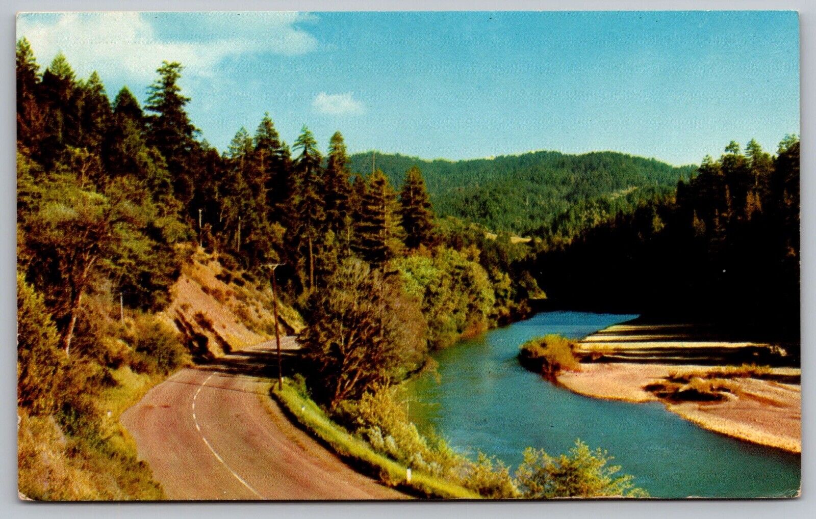 Curve Country Road Birds Eye View River Mountains Forest Vintage UNP Postcard