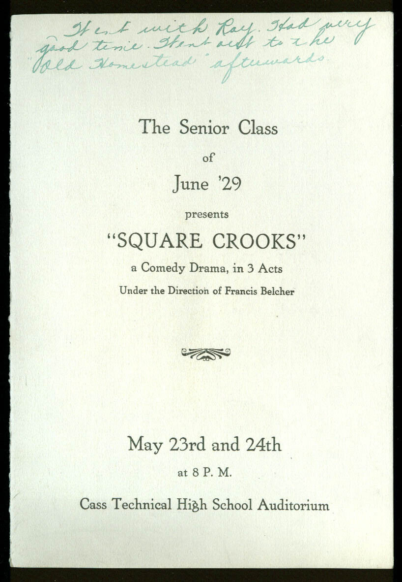 Cass Technical High Detroit MI Senior Class Play Square Crooks program 1929