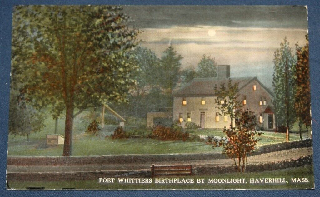 Poet Whittiers Birthplace by Moonlight, Haverhill, MA Postcard 