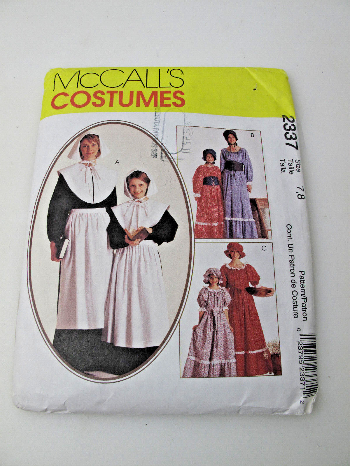 Prairie Dress & Hat Girls Size 7/8 McCalls UNCUT Sewing Pattern m2337 Costume (P