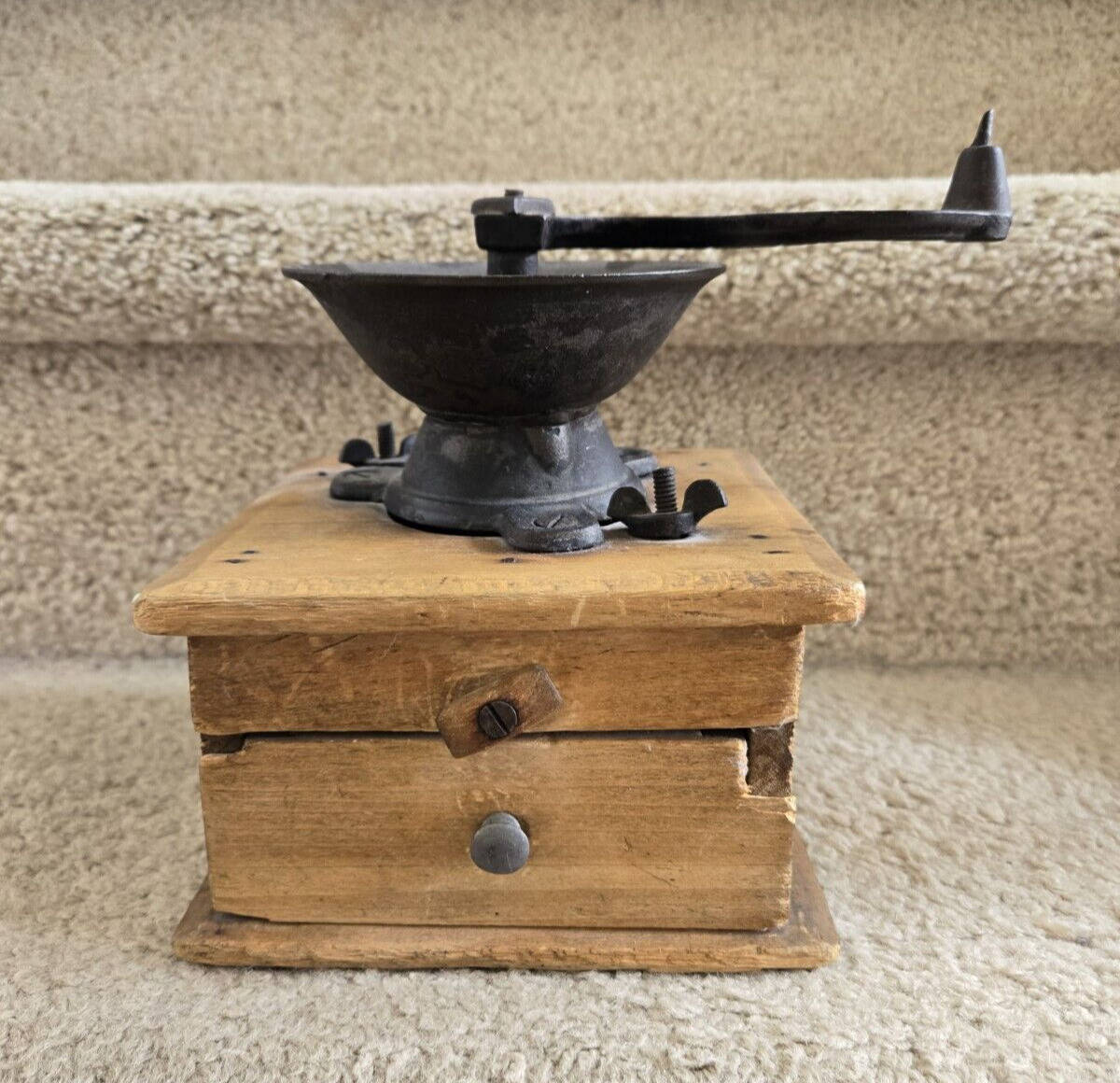 Antique Parker Laptop Coffee Mill Box Grinder Cast Hopper