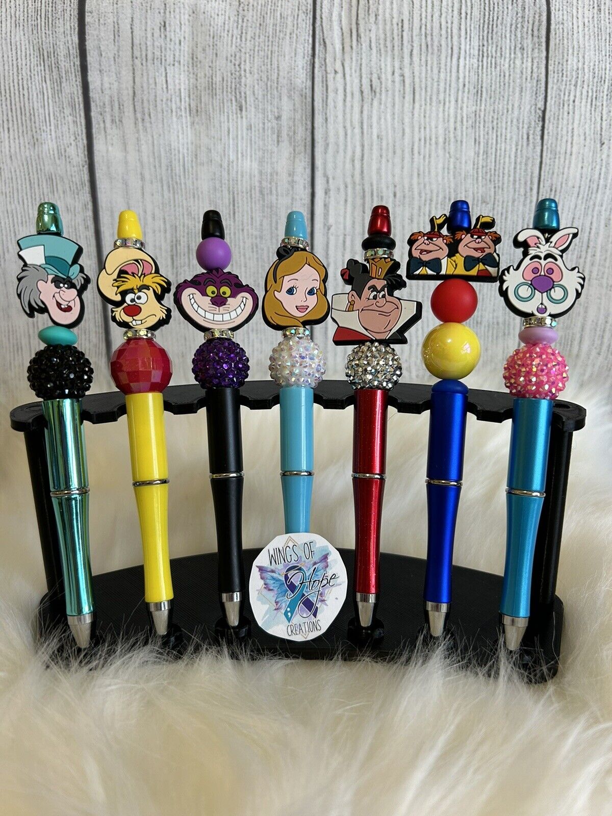Wonderland Set Of 7 Beaded Ink Pens With Refills