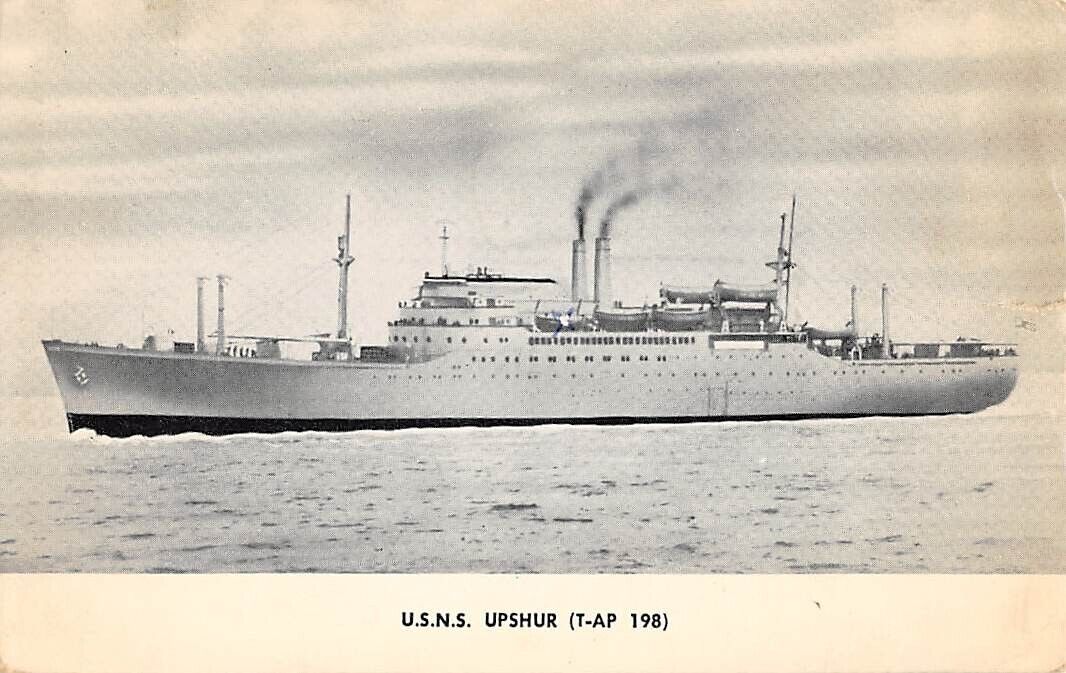 U.S. NAVY TRANSPORT SHIP USS UPSHUR AT SEA ~ used with Navy cancel 1953