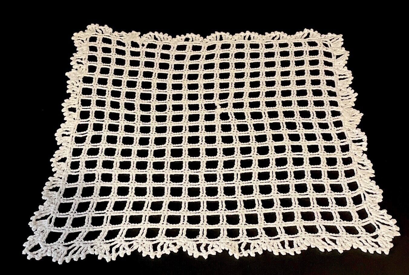 Vintage Ivory Hand Crochet Square Cotton Doily 13” by 13 1/2” Beautiful