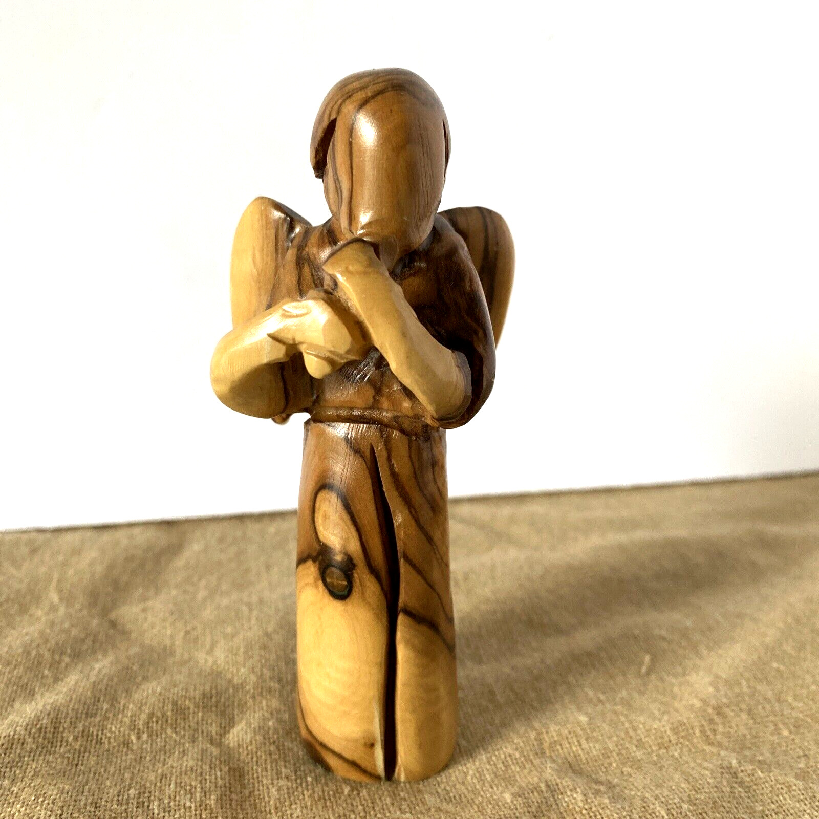 Olive Wood Angel playing music Hand Carved Figurine