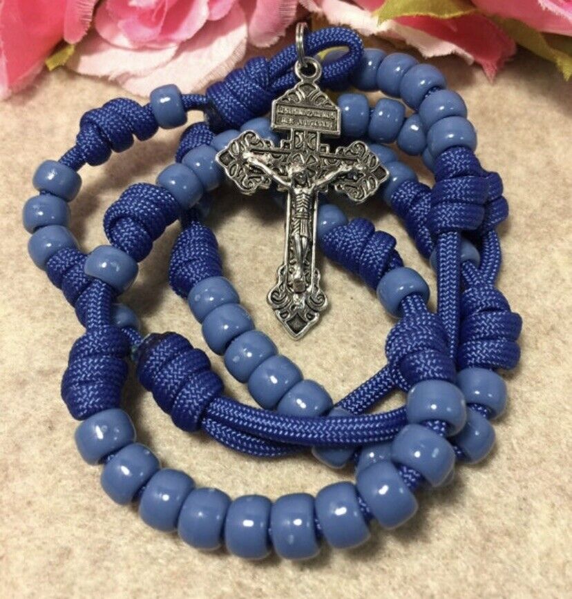 Catholic  Rosary  - Durable Rosary - Blue Paracord Rosary -Handmade