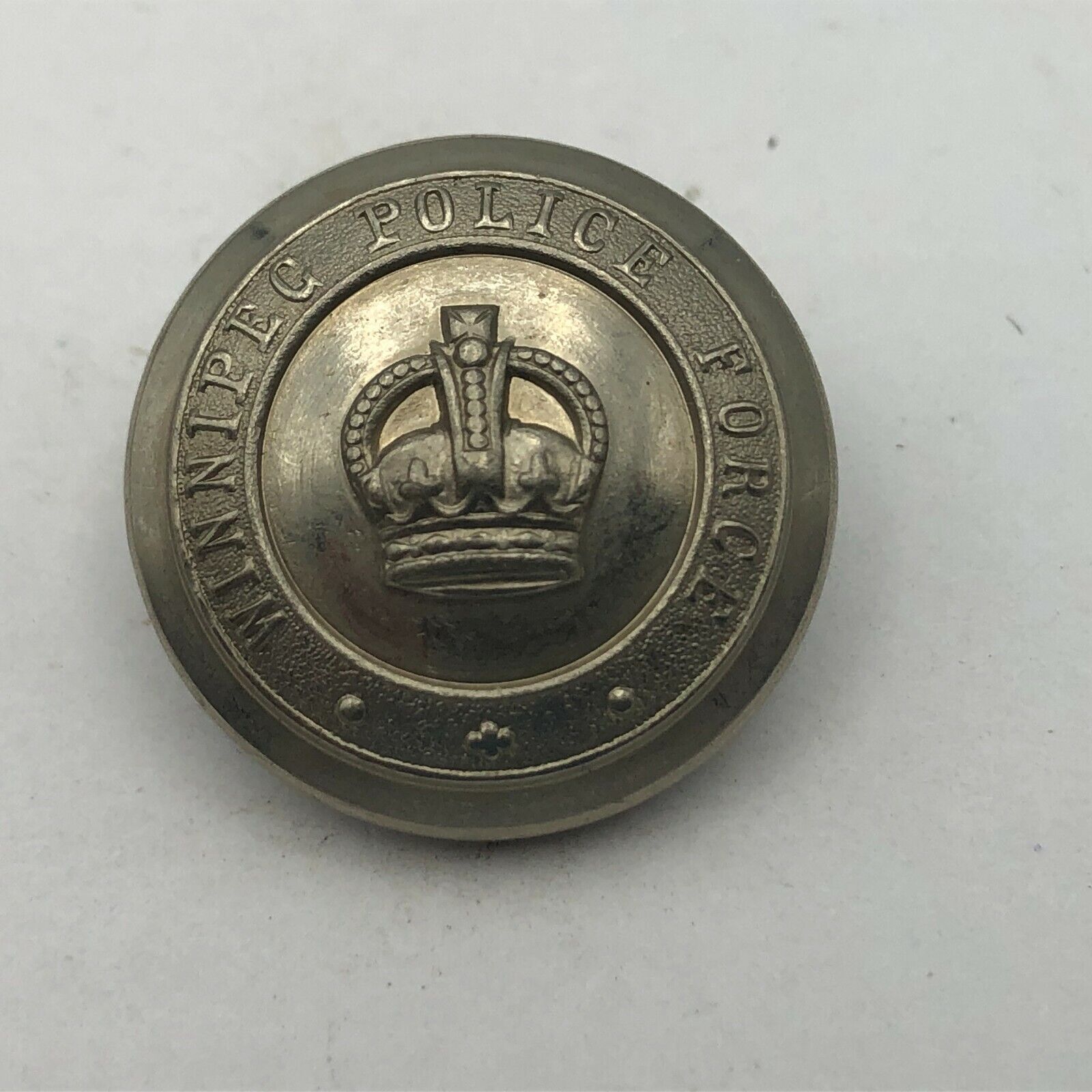 Vtg Winipeg Police Force Obsolete Uniform Button Crown Logo Waterbury R4 