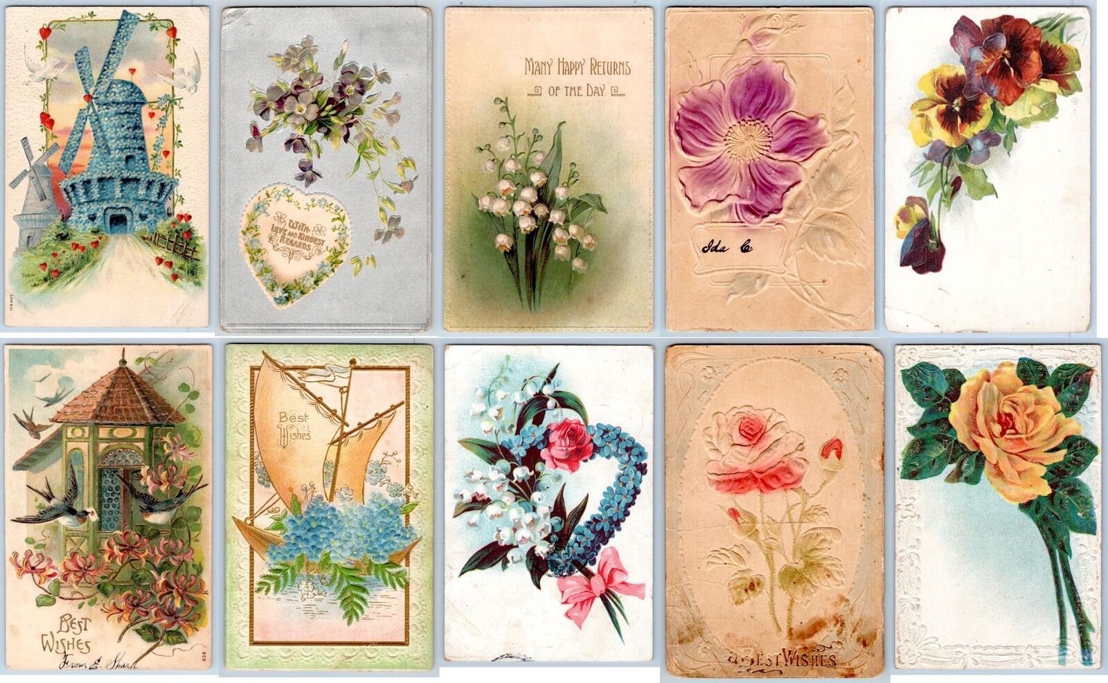 LOT/10 ANTIQUE GREETINGS VINTAGE POSTCARDS*EARLY 1900\'s*CONDITION VARIES #19