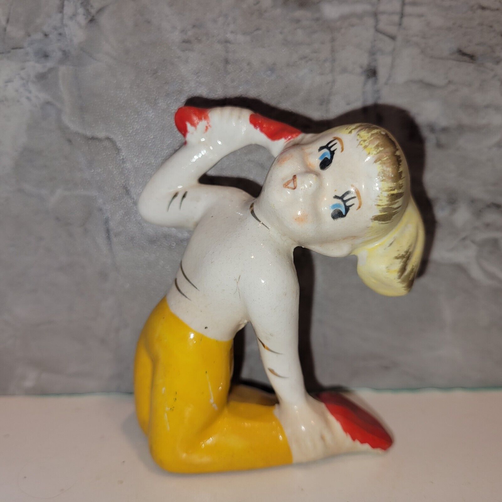 Porcelain Hand Painted Teenage Girl Posing on Phone Figurine JAPAN 1950s Kitchy