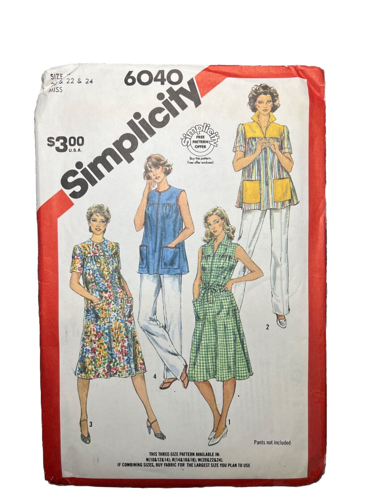1980\'s VTG WOMENS PLUS SIZE SEWING PATTERN SIMPLICITY 6040 Smock Uncut 20-22-24