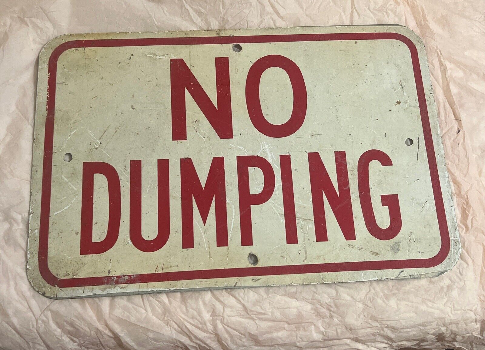 Vintage - NO DUMPING - Heavy Metal ALUMINUM Road Sign Well Used - 18\