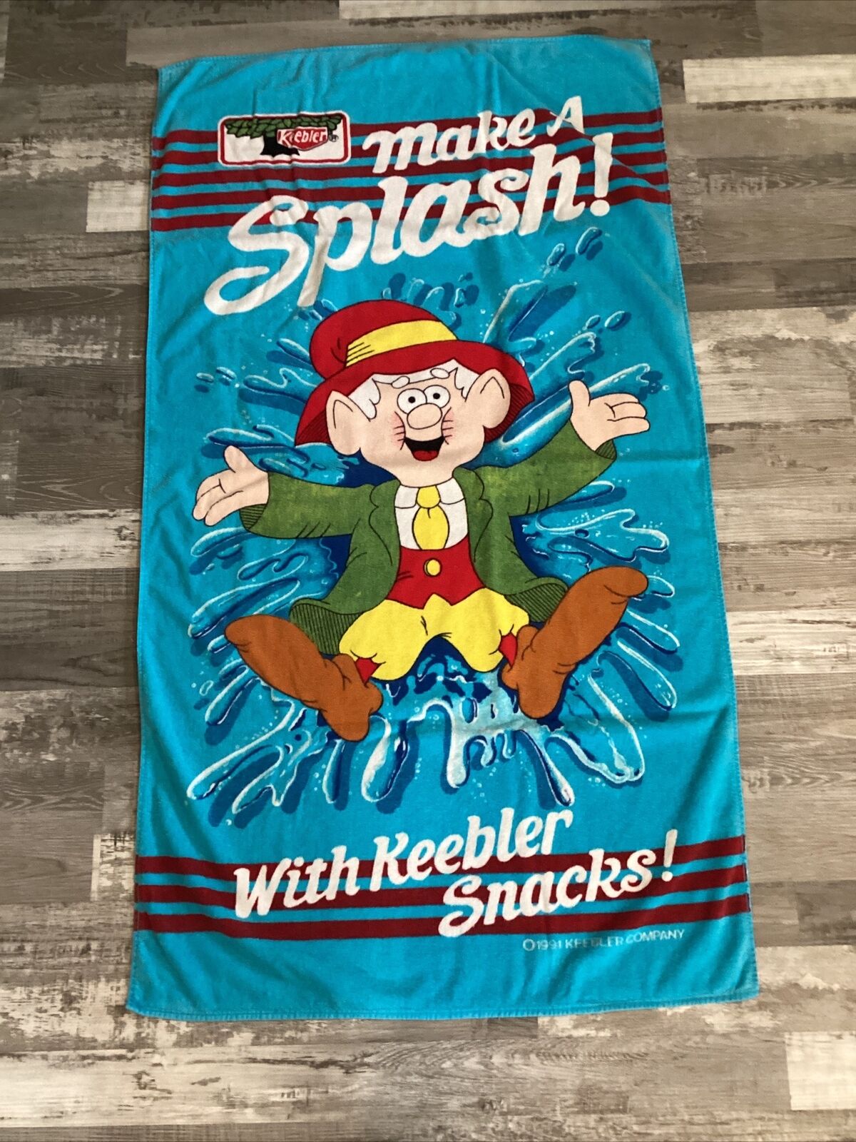 Vintage Keebler Snacks Elf Advertising Beach Towel Make Splash Promo 1991
