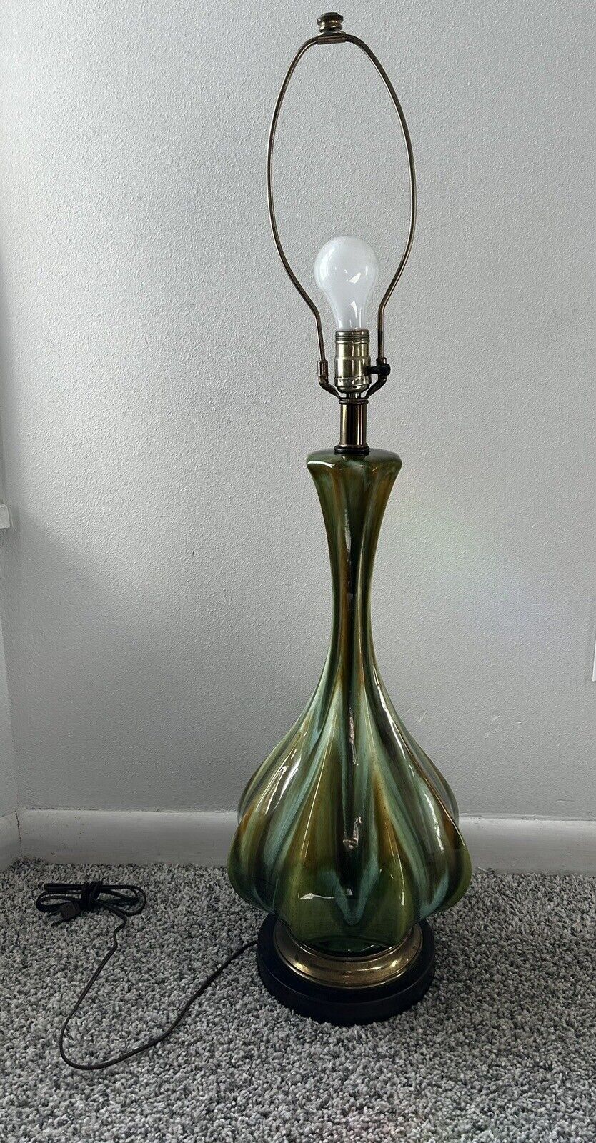 Stunning Vintage Mid Century Modern Drip Glaze 38 In Lamp Green Brown Blue Works