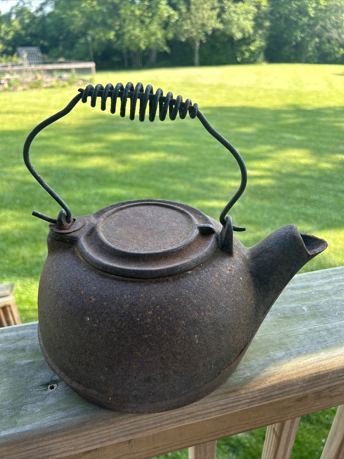 Vintage Cast Iron Teapot Tea Kettle Pot Swivel Lid Rustic Primitive Camping Fire