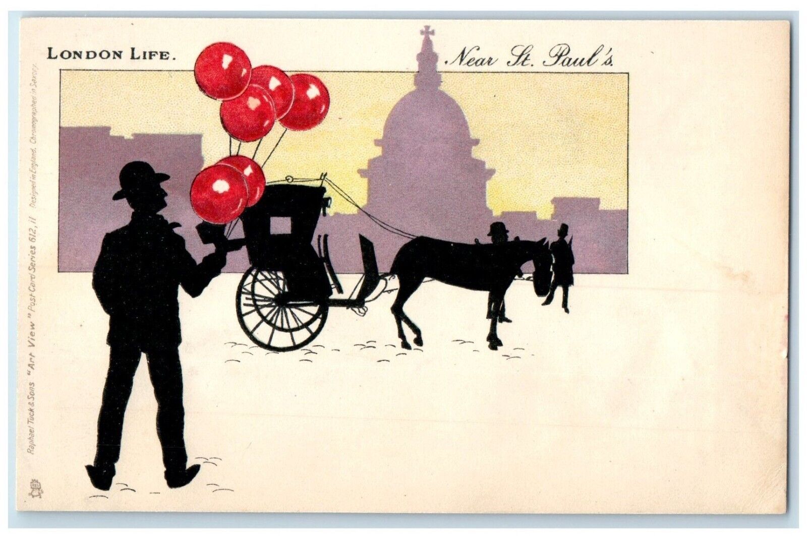 c1905 London Life Near The Paul's Horse Carriage Man Balloons Tuck's Postcard