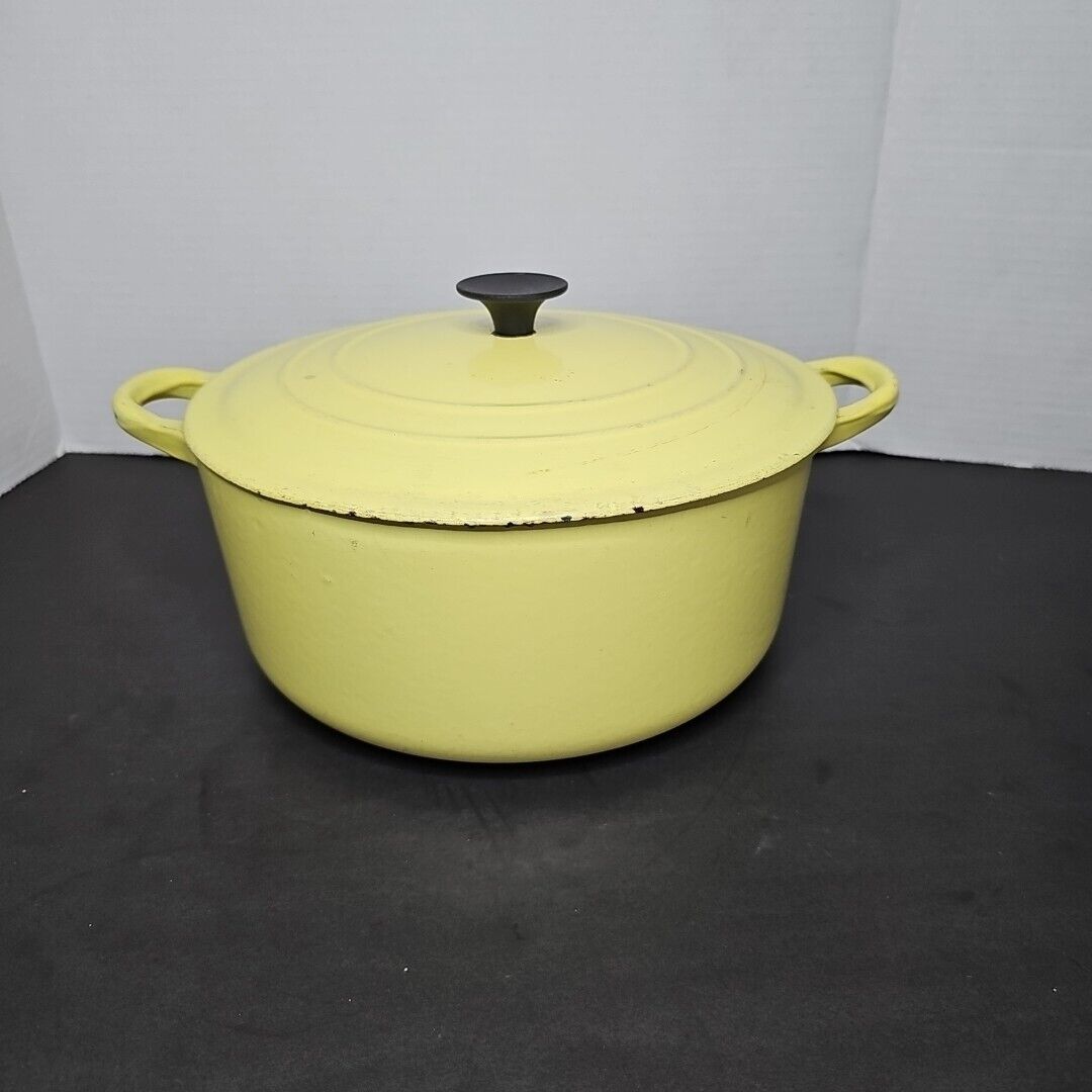 Vintage Le Creuset #E Cast Iron/Enamel Dutch Oven/Lid 4 1/2 QT-Yellow Elysees