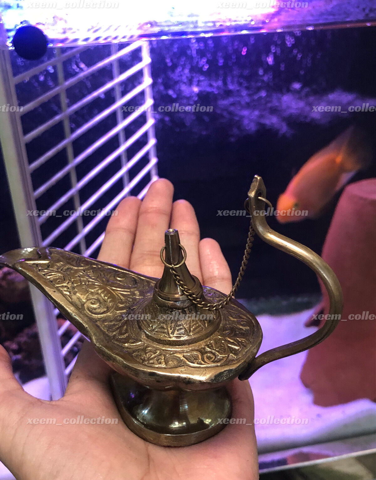 Antique Brass Aladin Genie Oil Lamp Aladdin Chirag Incense Burner Vintage Gift