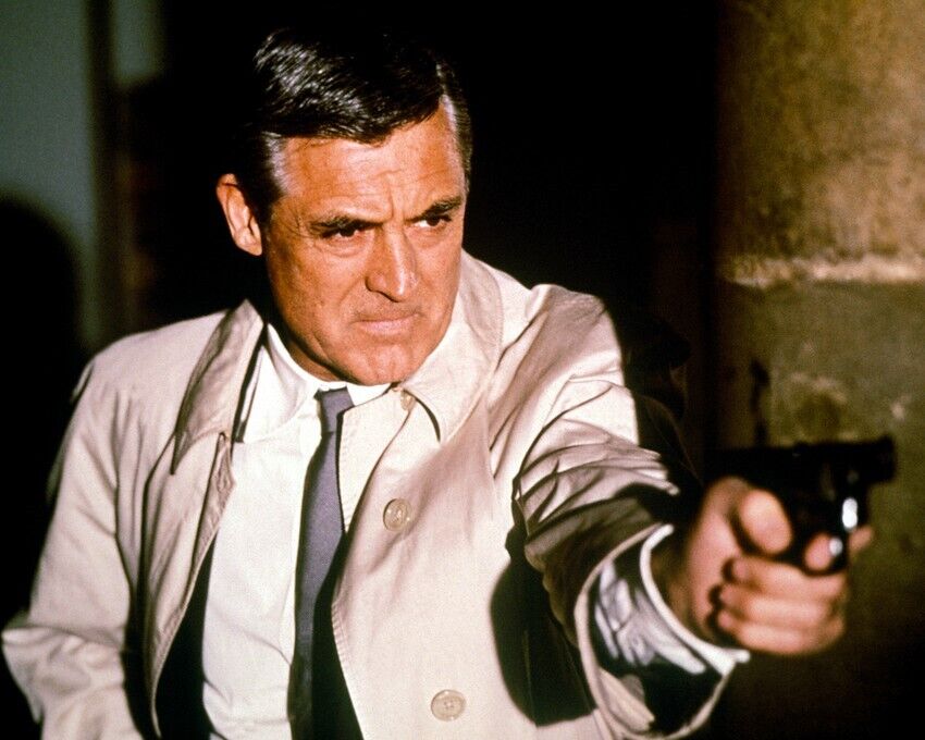 Cary Grant Charade Firing Gun Wearing Raincoat 8x10 real Photo