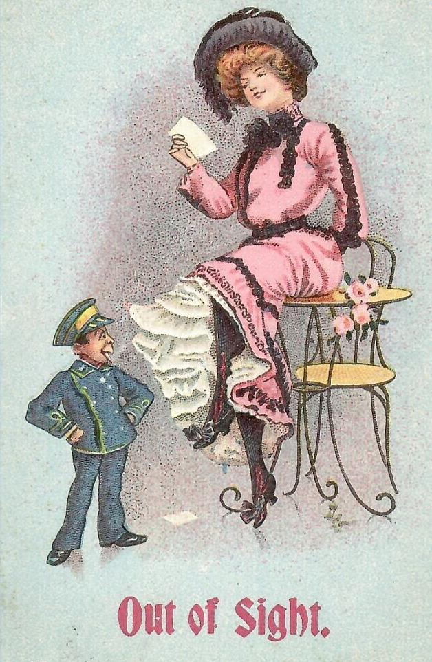 Vintage Embossed Postcard Comic Humor Funny Joke Pretty Lady Out of Sight