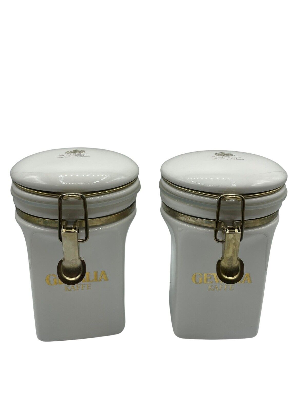 Gevalia New Open Box Set Of 2 White Coffee Canisters Original Box And Stickers