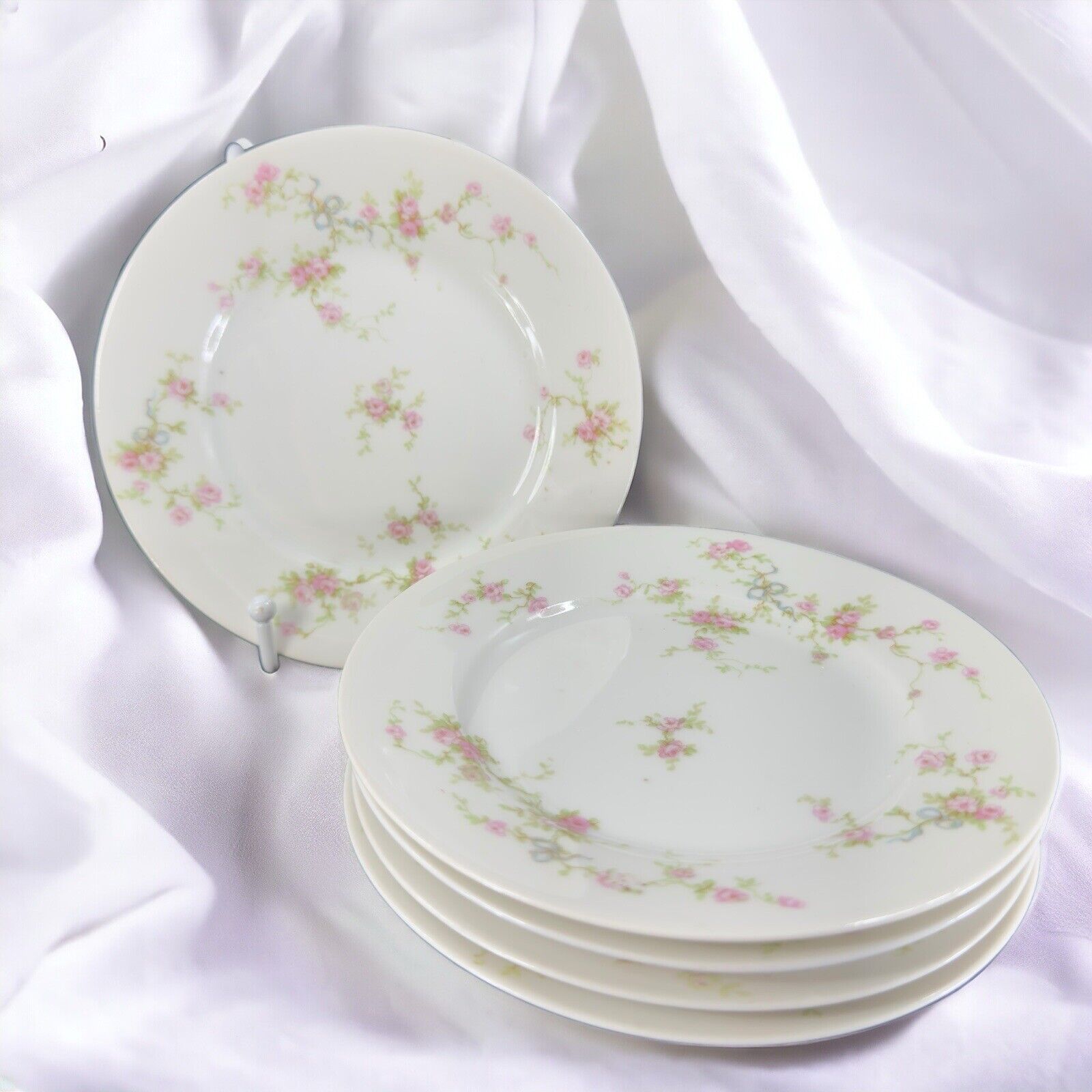 Theodore Haviland Limoges Dish Plate Schleiger Pink Flowers France Set 5 Vintage