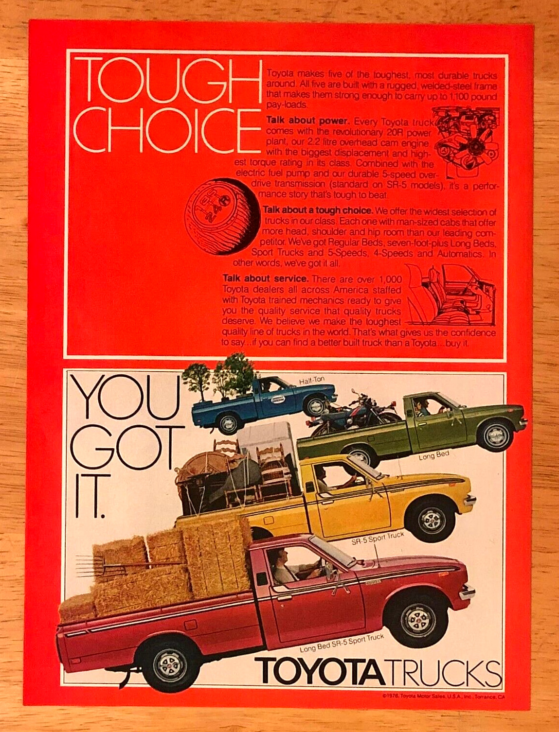 1976 TOYOTA PICKUP TRUCK—HALF TON/SR-5 SPORT—VINTAGE MAGAZINE ADVERTISEMENT