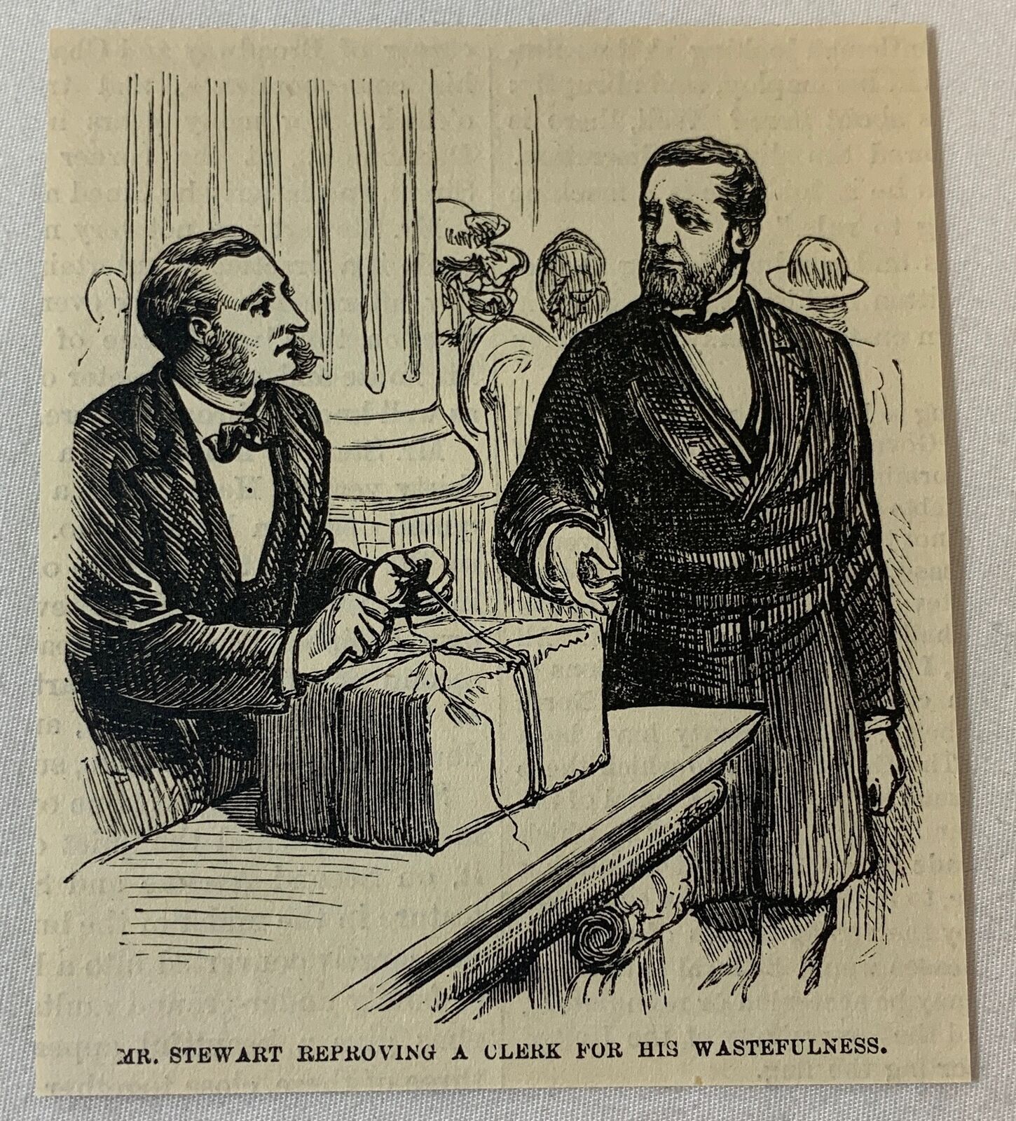 1876 magazine engraving~ ALEXANDER TURNEY STEWART reproving an employee
